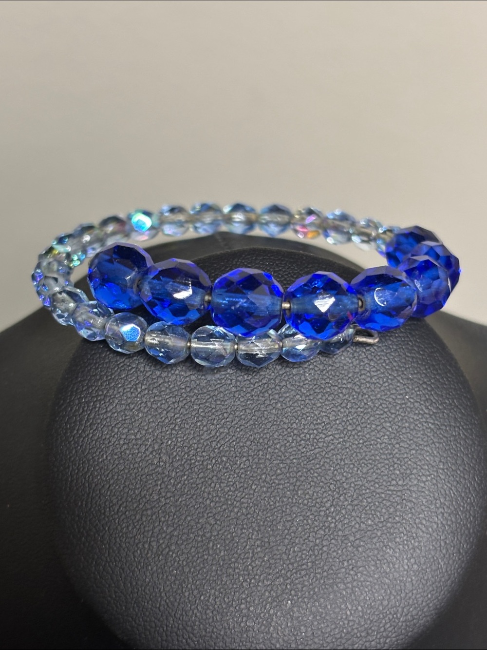 Blue Crystal Glass Beaded Wire Wrap Bracelet
